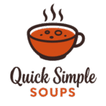 Illustration of a steaming bowl of soup above the text "Quick Simple Soups" in a bold and clear font.